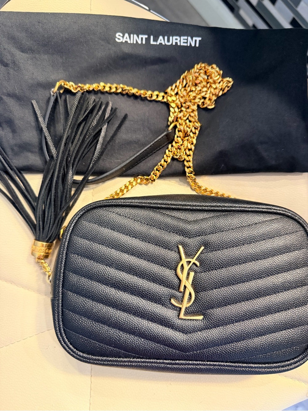 Yves Saint Laurent Black Quilted Camera Bag with Gold Hardware and Tassel - Picture 2 of 2